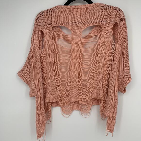 Vintage Havana Pink Acrylic Tape Yarn Shredded Half Sleeve Sweater Size Medium - Picture 5 of 5